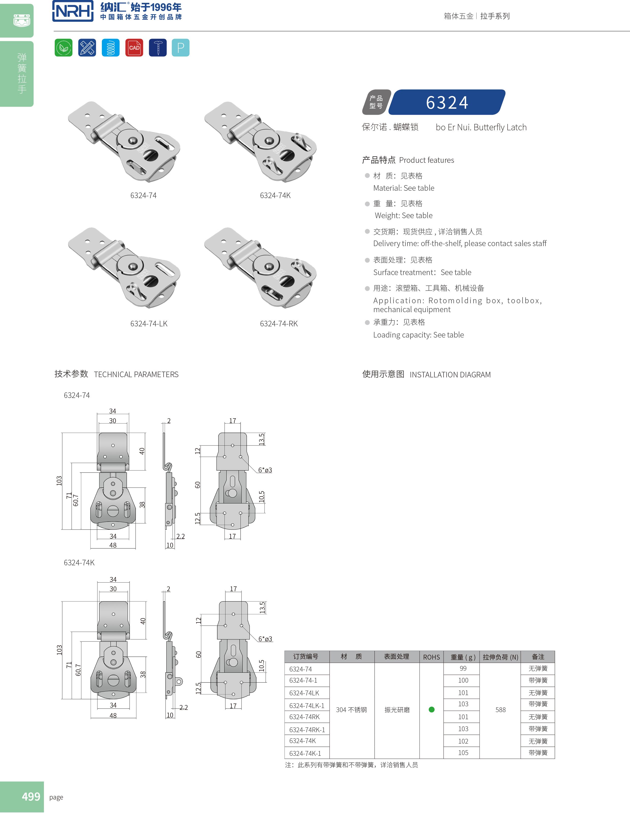 蝴蝶鎖芯6324-74RK環衛車箱扣_不銹鋼鎖扣_NRH儀器箱箱扣