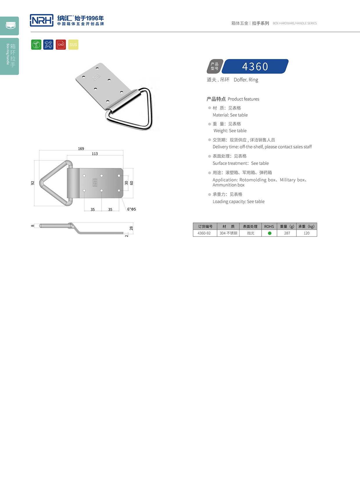 納匯/NRH 滾塑箱吊環(huán) 4360