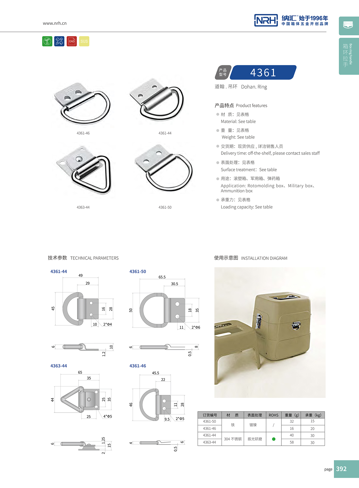 納匯/NRH 滾塑箱吊環 4361-50