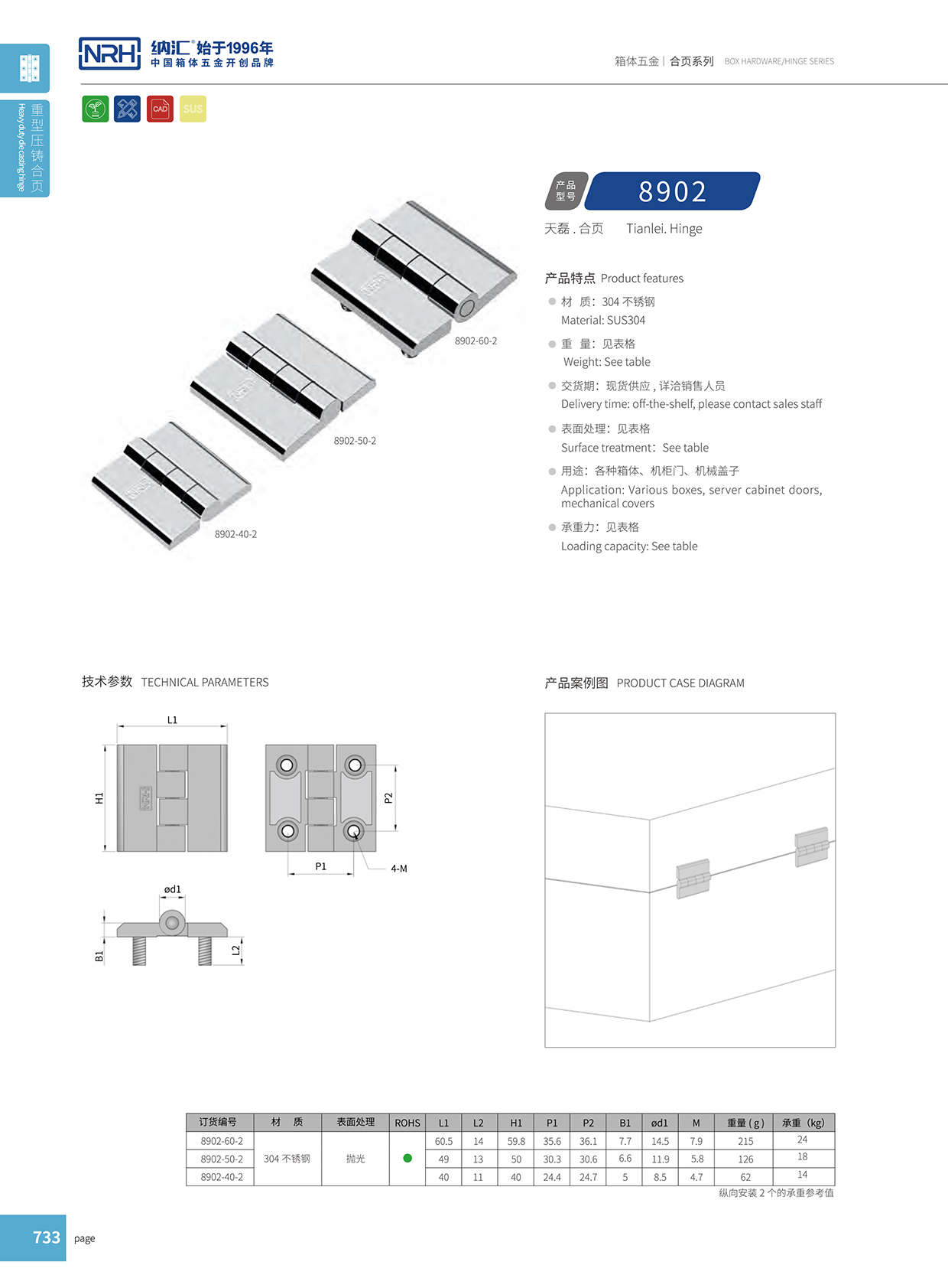 納匯/NRH 8902-40-2 重型箱鉸鏈