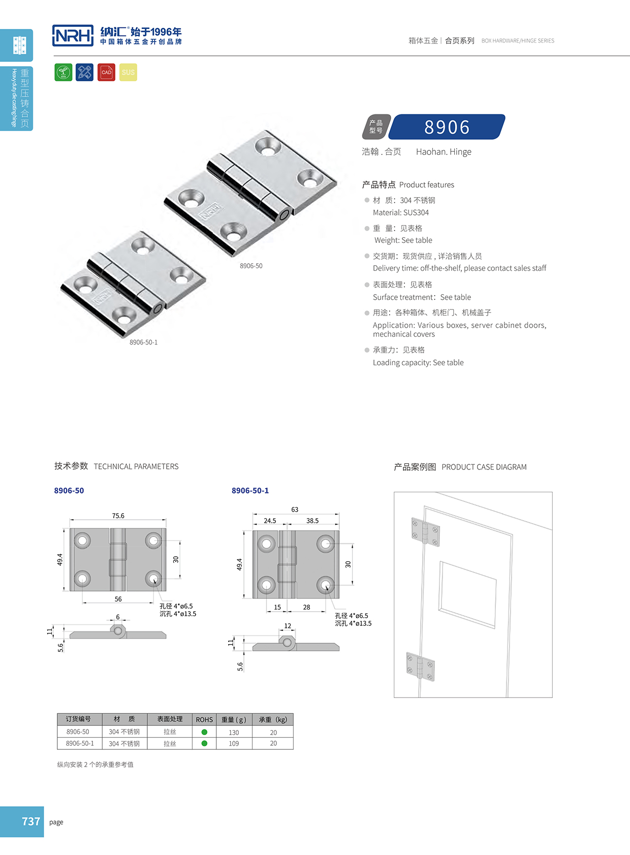 納匯/NRH 8906-50-1 機(jī)箱機(jī)柜合頁