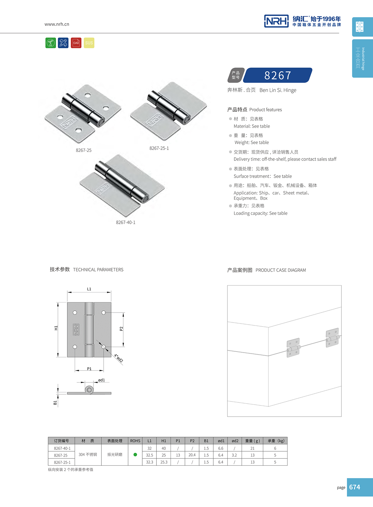 納匯/NRH 不銹鋼合頁 8267-40-1