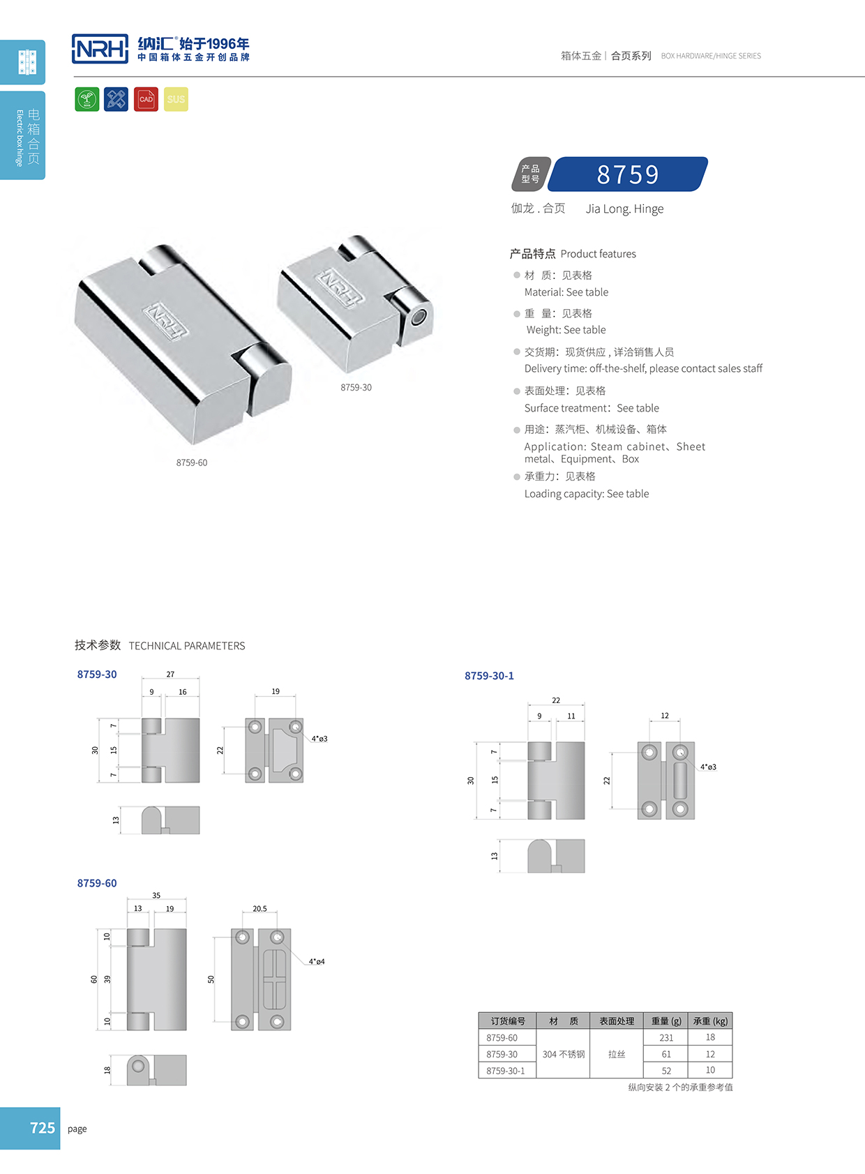 納匯/NRH 8759-30 車貨柜長鉸鏈