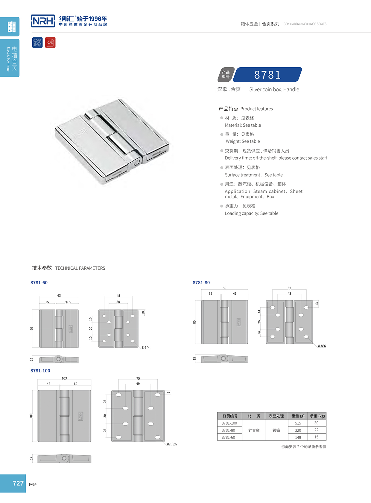 納匯/NRH 8781-60 航空箱合頁(yè)